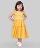 Lil Peacock Sleeveless Floral Motif Printed & Mirror Work Lace Embellished Tired Cotton Dress  - Yellow