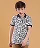 Lil Tomatoes Cotton Half Sleeves Floral Printed Tee - Navy Blue