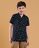 Lil Tomatoes Cotton Half Sleeves Palm Tree Printed Polo Tee - Navy Blue