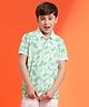 Lil Tomatoes Cotton Half Sleeves Leaves Printed Tee - Light Green