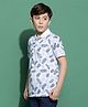 Lil Tomatoes Cotton Half Sleeves Leaves Printed Tee - Light Navy Blue