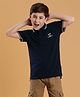 Lil Tomatoes Cotton Half Sleeves Trees Embroidered Tee - Navy Blue