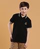Lil Tomatoes Cotton Half Sleeves Trees Placement Embroidered Tee - Black