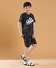 Lil Tomatoes Cotton Half Sleeves Tye Dye & Text Printed Tee & Shorts Set - Charcoal