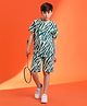 Lil Tomatoes Cotton Half Sleeves Zebra Printed Tee & Shorts Set - Teal