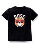 KAVEE Pure Cotton   Half Sleeves Boss Text & Bear Printed Bio Washed Tee - Black