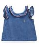 US Polo Assn Cotton Knit Sleeveless Top with Frill  & Embroidery  Detailing - Blue