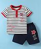 Mini Donuts 100% Cotton Knit Half Sleeves Striped T-Shirt & Shorts Set Star Print - Navy Blue