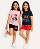 KUCHIPOO Mickey & Friends Featuring Pack Of 2 Half Sleeves Characters Printed Tees & Shorts Set - Pink Black Navy Blue & Red
