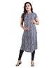 Mamma's Maternity Half Sleeves Abstract Printed Kurta  With Concealed Zipper Nursing Access - Blue & Black