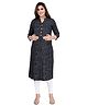 Mamma's Maternity Three Fourth Sleeves  Paisley Printed Kurta With  Concealed Zipper Nursing Access -  Navy Blue