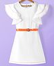 Hola Bonita Half Sleeves Woven Knee Length Solid Dress- White and Neon Orange