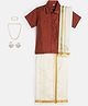 THANGAMAGAN Viscose Half Sleeve Shirt With Mundu & Angavastram With Freebies Set - Red