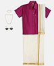 THANGAMAGAN Viscose Half Sleeve Shirt With Mundu & Angavastram With Freebies Set - Violet