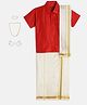 THANGAMAGAN Viscose Half Sleeve Shirt With Mundu & Angavastram With Freebies Set - Red