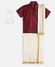 THANGAMAGAN Viscose Half Sleeves Solid Shirt With Mundu & Angavastram With Freebies Set - Dark Red