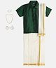 THANGAMAGAN Viscose Half Sleeves Solid Shirt With Mundu & Angavastram With Freebies Set - Dark Slate Green