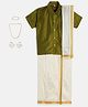 THANGAMAGAN Viscose Half Sleeves Solid Shirt With Mundu & Angavastram With Freebies Set - Olive