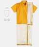 THANGAMAGAN Viscose Half Sleeves Solid Shirt With Mundu & Angavastram With Freebies Set - Yellow