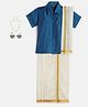 THANGAMAGAN Viscose Half Sleeves Solid Shirt With Mundu & Angavastram With Freebies Set -  Blue