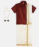 THANGAMAGAN Viscose Half Sleeves Solid Shirt With Mundu & Angavastram With Freebies Set - Maroon