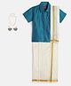 THANGAMAGAN Viscose Half Sleeves Solid Shirt With Mundu & Angavastram With Freebies Set - Purple