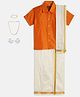 THANGAMAGAN Viscose Half Sleeves Solid Shirt With Mundu & Angavastram With Freebies Set - Orange