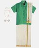 THANGAMAGAN Viscose Half Sleeve Solid  Shirt With Mundu & Angavastram With Freebies Set - Light Green
