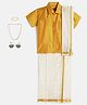 THANGAMAGAN Viscose Half Sleeves Solid Shirt With Mundu & Angavastram With Freebies Set - Light Orange