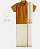 THANGAMAGAN Viscose Half Sleeves Solid Shirt With Mundu & Angavastram With Freebies Set - Mustard