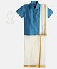 THANGAMAGAN Viscose Half Sleeves Solid Shirt With Mundu & Angavastram With Freebies Set - Dark Blue