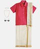 THANGAMAGAN Viscose Half Sleeves Solid Shirt With Mundu & Angavastram With Freebies Set - Pink