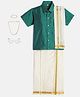 THANGAMAGAN Viscose Half Sleeves Solid Shirt With Mundu & Angavastram With Freebies Set - Parrot Green