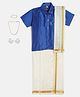 THANGAMAGAN Viscose Half Sleeves Solid Shirt With Mundu & Angavastram With Freebies Set - Blue
