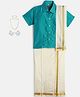 THANGAMAGAN Viscose Half Sleeves Solid Shirt With Mundu & Angavastram With Freebies Set - Turquoise Blue