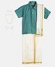 THANGAMAGAN Viscose Half Sleeves  Solid Shirt With Mundu & Angavastram With Freebies Set - Sea Green