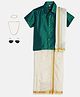 THANGAMAGAN Viscose Half Sleeves  Solid Shirt With Mundu & Angavastram With Freebies Set - Green
