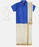 THANGAMAGAN Viscose Half Sleeves Solid Shirt With Mundu & Angavastram With Freebies Set - Royal Blue