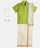 THANGAMAGAN Viscose Half Sleeves Solid Shirt With Mundu & Angavastram With Freebies Set - Light Parrot Green