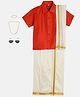 THANGAMAGAN Viscose Half Sleeves Solid Shirt With Mundu & Angavastram With Freebies Set - Orange Red