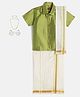 THANGAMAGAN Viscose Half Sleeves Solid Shirt With Mundu & Angavastram With Freebies Set - Pista Green