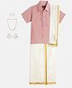 THANGAMAGAN Viscose Half Sleeves Solid Shirt With Mundu & Angavastram With Freebies Set - Light Pink