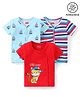 Babyhug 100% Cotton Antibacterial Sleeveless Front Open Vest Stripes & Bear Pack of 3 - Blue & Red