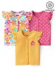 Babyhug 100% Cotton Antibacterial Frill Sleeves Front Open Vest Floral & Polka Dot Pack of 3 - Yellow White & Pink