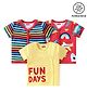 Babyhug 100% Cotton Antibacterial Half Sleeves Front Open Vest Stripes & Aeroplane Dot Pack of 3 - Yellow Red & Blue