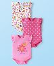Babyhug 100% Cotton Knit Frill Sleeves Floral & Bugs Printed Onesies Pack of 3 - Pink & White