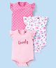 Babyhug 100% Cotton Knit Frill Sleeves Onesie With Floral Print Pack of 3 - Multicolor
