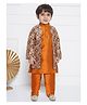 AJ Dezines Raw Silk Full Sleeves Motif Printed Sherwani Set - Rust Orange
