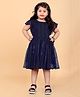 SHRITHI Fashion Fab Half Sleeve Geometric Striped Designed Flared Net Dress - Navy Blue