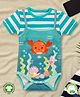 Pranava 100% Organic Cotton Half Sleeves Striped &  Under Water Digital Printed Onesie -  Aqua Blue